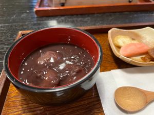 New sweets! Kibi Oshiruko. Very tasty! at Shikinosato  in Ninohe