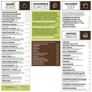 Vegan and vegetarian page of our very extended 5pages menu. at Oliver's Sandwich & Salad Bar in Antwerpen