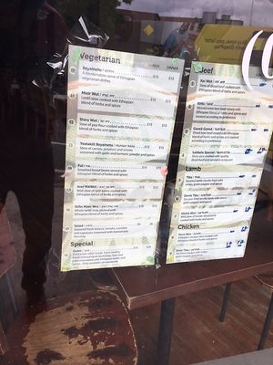 Menu at Cafe Lalibela in Footscray