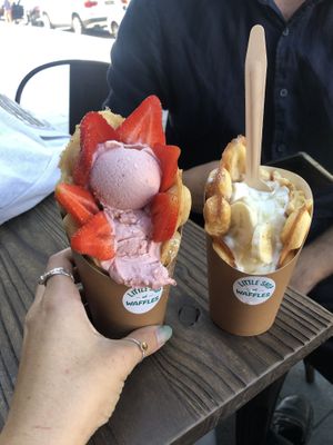 left is vegan right is non vegan  at Little Shop of Waffles in Manly