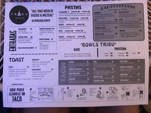 Menú de comida  at Tribu Mazunte in Mazunte