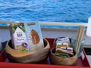 Soy and Almond Milk. Selection of teas  at Fair Wind in Kailua Kona