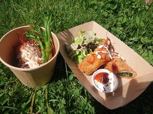 Sushi burrito and "peanut-tofu triangle" at The Gooks in Neubiberg