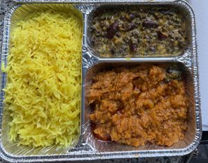 Palau rice, lentils and baigan bartha  at Shalimar in Milan