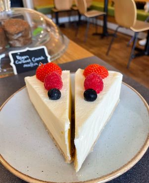 Vegan Vanilla cheesecake - delicious! at The Hub and Spoke Cafe in Dunstable