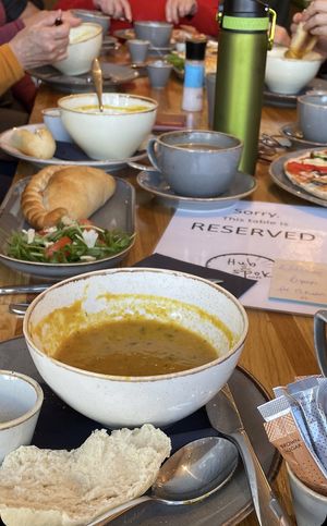 Scrummy Vegan carrot, coriander, orange and ginger home made soup.  #Veganuary at The Hub and Spoke Cafe in Dunstable