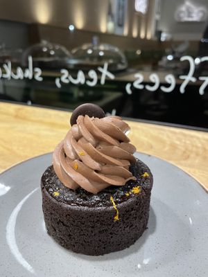 Vegan chocolate and orange mini cake   at The Hub and Spoke Cafe in Dunstable