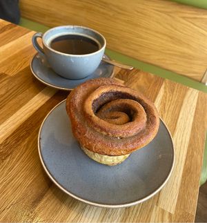 Vegan cinnamon bun  at The Hub and Spoke Cafe in Dunstable