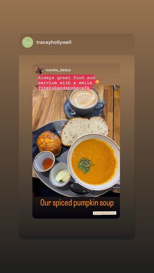 Vegan GF home made pumpkin soup  at The Hub and Spoke Cafe in Dunstable