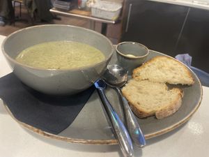 Vegan mushroom and chickpea soupp #Veganuary at The Hub and Spoke Cafe in Dunstable