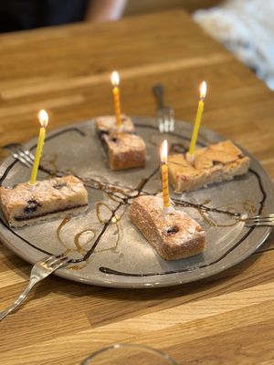 Vegan blueberry tray bake   at The Hub and Spoke Cafe in Dunstable