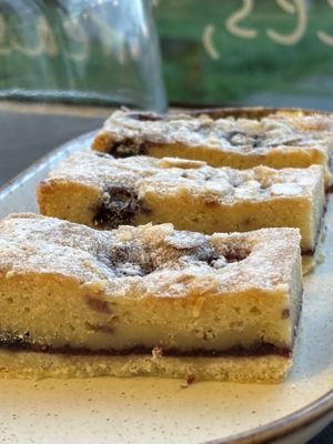 Vegan blueberry traybakes  at The Hub and Spoke Cafe in Dunstable