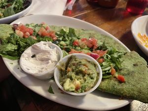 Quesadilla with soyrizo and vegan sour cream  at Lucky's Taproom and Eatery in Dayton