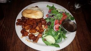 Pulled seitan with BBQ sauce  at Lucky's Taproom and Eatery in Dayton