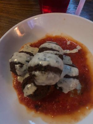 Mozzarella stuffed Falafel balls with marinara and ranch at Lucky's Taproom and Eatery in Dayton