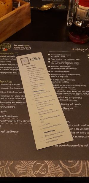 Vegan menu (dutch) at 't Zusje in The Hague