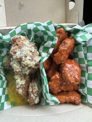 16 piece wings half garlic parm half Buffalo  at Prone to Plants in Las Vegas