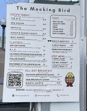 Menu  at The Mocking Bird in Beaverton