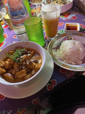 Vegan massaman curry and vegan Thai teaa  at ThaiPop in Rochester