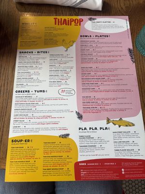 menu  at ThaiPop in Rochester