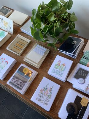 Greeting cards and a thirsty pilea peperomia #Veganuary at Imposter Cafe and Provisions  in Vancouver