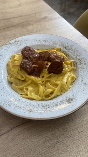 Fetuccine en salsa huancaina  at Gastronomía Vegana in Lima