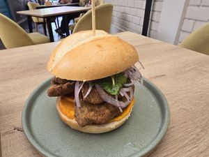 A Peru classic: pan con chicharron at Gastronomía Vegana in Lima