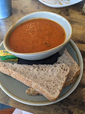 Tomato soup (don't make my mistake, ask for no butter!) at Cafe 1496 in Forres