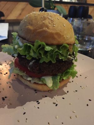 A satisfying burger at Rai Urban Vege in Belgrade