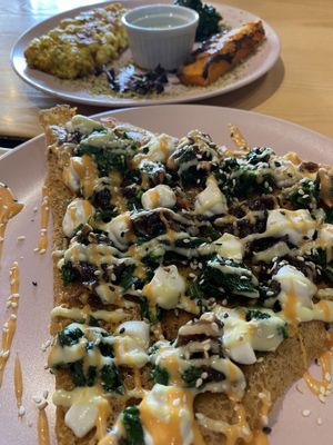 Lentil omelette and scrambled tofu in the back  at Rai Urban Vege in Belgrade