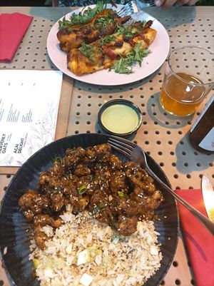 Enchilada and Asian Cauliflower at Rai Urban Vege in Belgrade