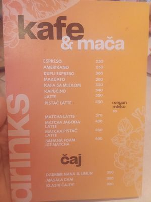Beverage menu 1 at Rai Urban Vege in Belgrade