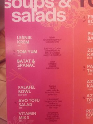 Soups&Salads Menu Eng at Rai Urban Vege in Belgrade