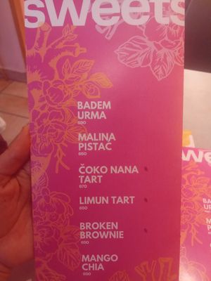 Sweets Menu Eng at Rai Urban Vege in Belgrade