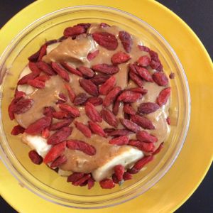 acai bowl with goji, peanut butter, and banana at PuraVegan in St Louis