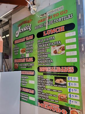 Menu at Taqueria Jessica in Austin
