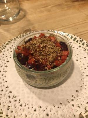 Vegan passion fruit pudding  at El Villa Mexico in Huesca