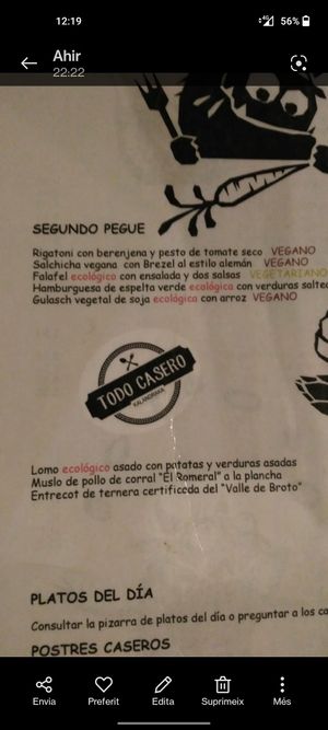 Main dishes at Refugio Kalandraka in Rodellar