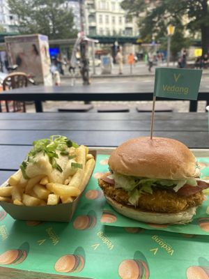 Angry chick and cheezy fries  at Vedang - green burger | P- Berg in Berlin