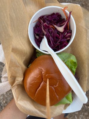 Veggie burger and slaw at Frenchmen Street Food in Gainesville
