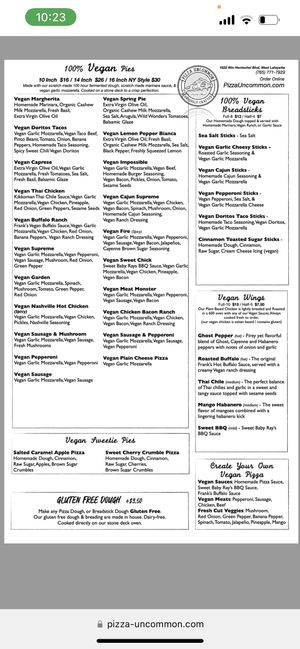 Vegan menu- same size as the nonvegan!  at Pizza Uncommon in West Lafayette