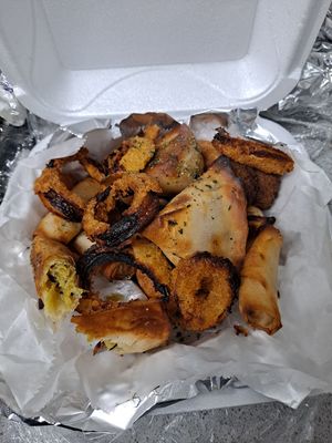 Burned vegan sampler platter at Naan Boti Chai Shai in St Petersburg