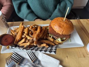 The Deep (Fried) Cheese Beyond Burger with Fries  at No Forks Given in Ottawa
