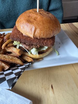 The Deep (Fried) Cheese Beyond Burger with Fries  at No Forks Given in Ottawa
