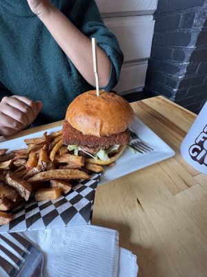 The Deep (Fried) Cheese Beyond Burger with Fries  at No Forks Given in Ottawa