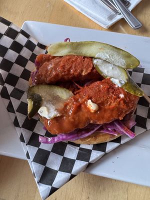 The Vegan Extra Spicy Chik’n Burger   at No Forks Given in Ottawa