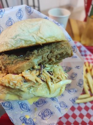 Burger with coleslaw, delicious! at Stankov - Chapinero in Bogota