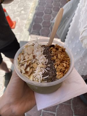 Smoothie #2 with spinach and toppings  at Mi Ensalada Isla Mujeres in Isla Mujeres