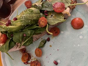 Smashed Avo on Sourdough with hummus and spinach 🥑 #Veganuary at Good One Café in Hamburg