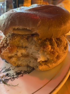Vegan chicken burger (perfect texture)   at Happys Bar & Street Food in Dublin